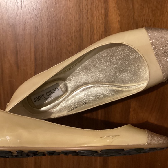 Jimmy Choo Nude Patent Leather Glitter Cap Toe Whirl Flats - Picture 3 of 10